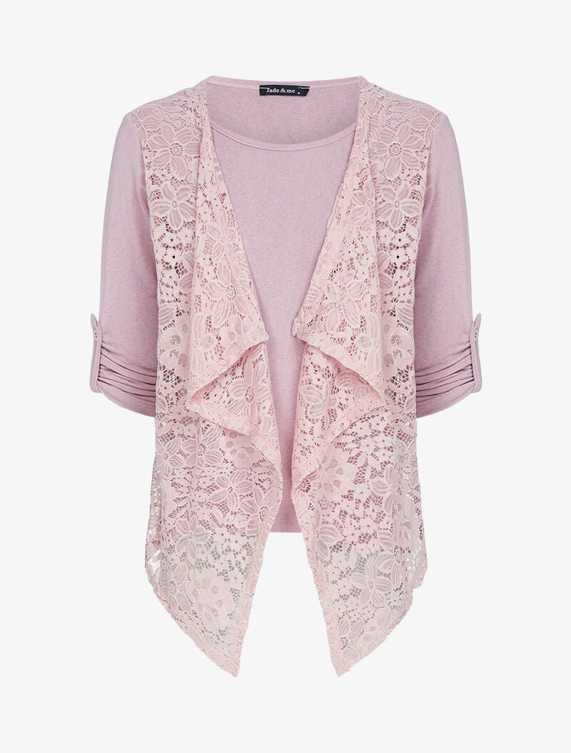 Top en maille à pans en dentelle - rose - 1