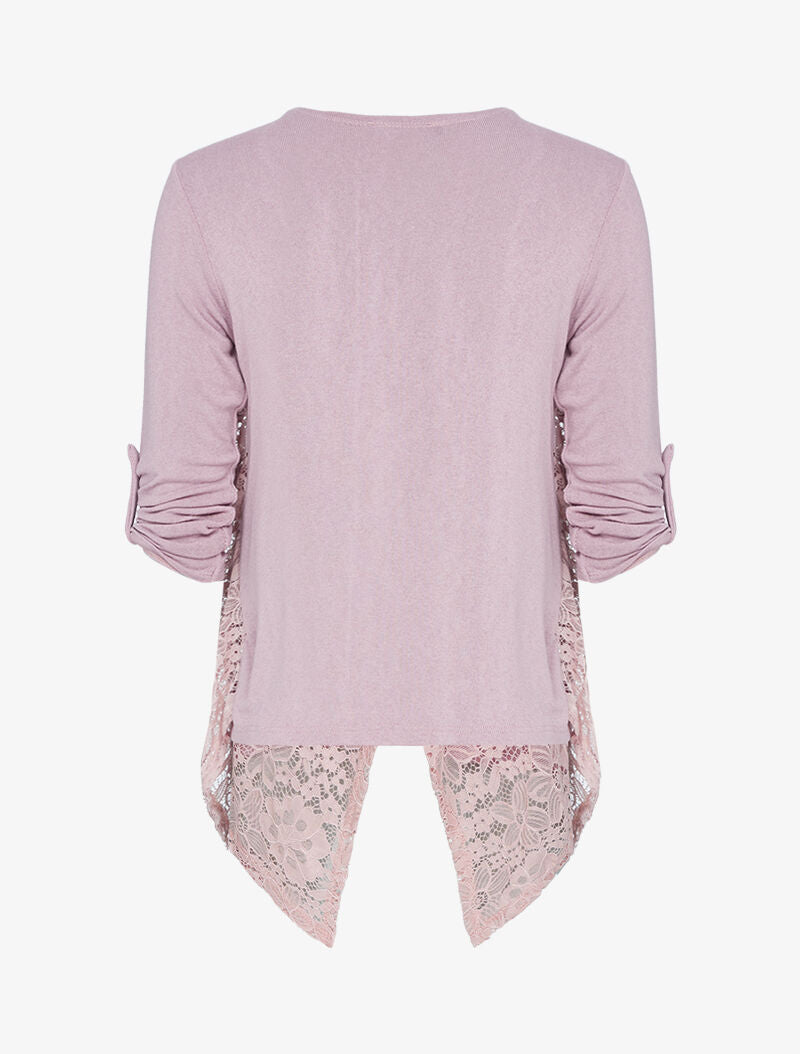 Top en maille à pans en dentelle - rose - 2