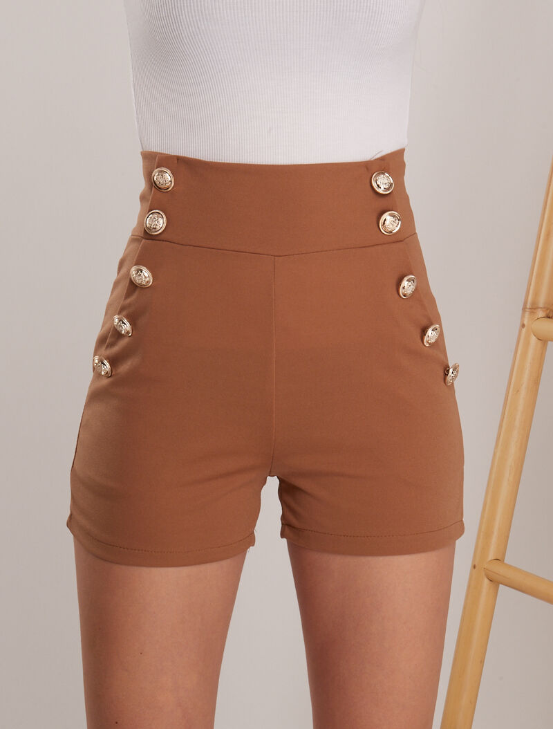 Mini short à boutons décoratifs - camel - 1