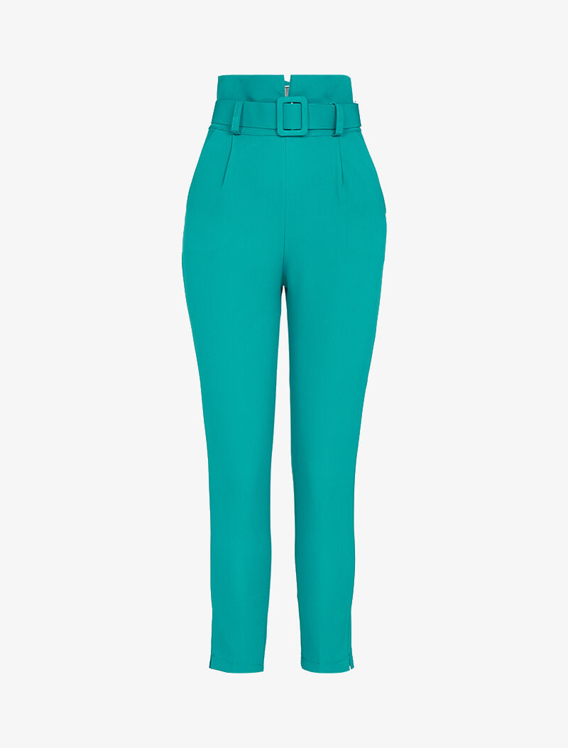 7/8-Hose mit Empire-Taille und Gürtel - Türkis