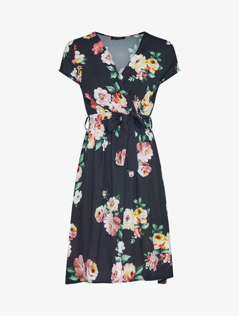 Robe patineuse à imprimé floral - noir - 1
