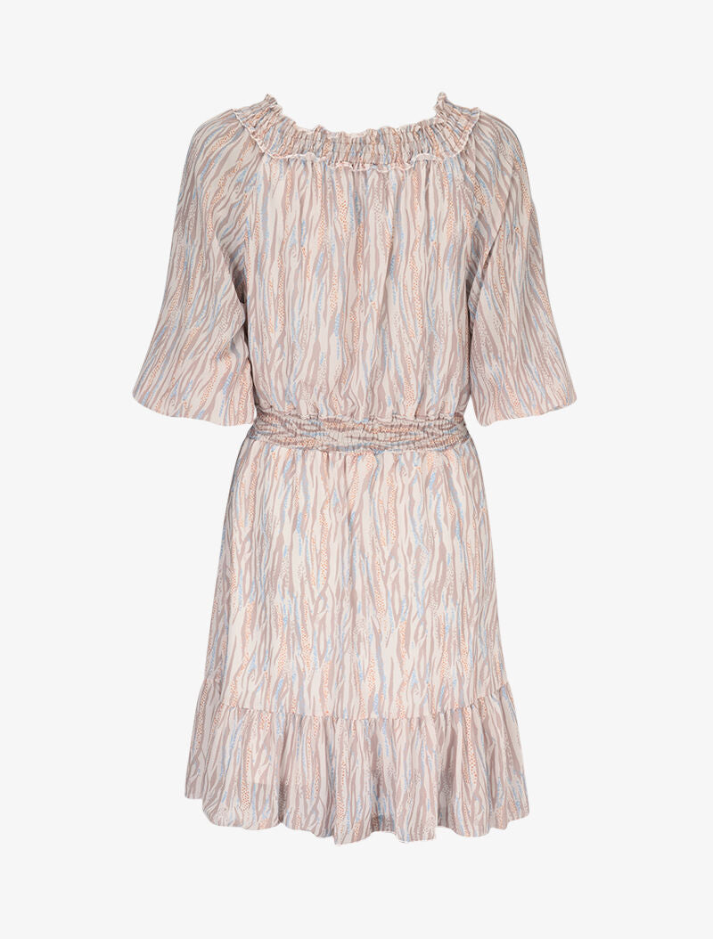 Robe à col bardot et imprimés - beige - 2