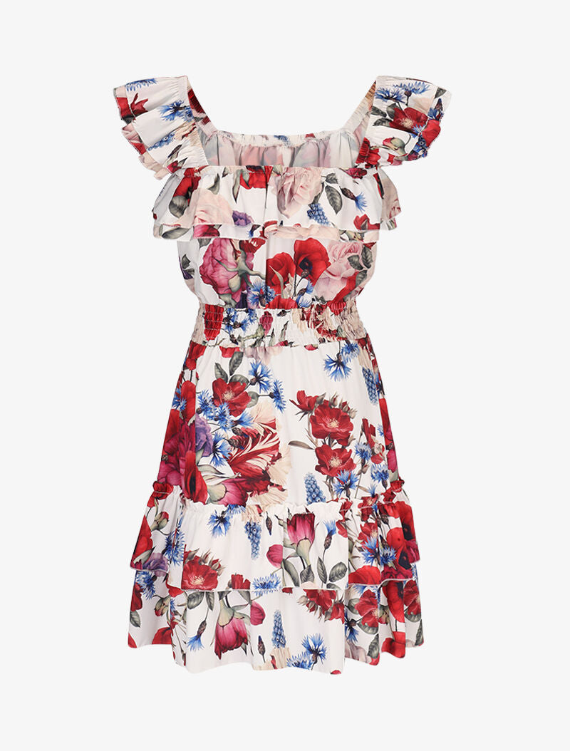 Robe fleurie à bretelles volantées - blanc - 2