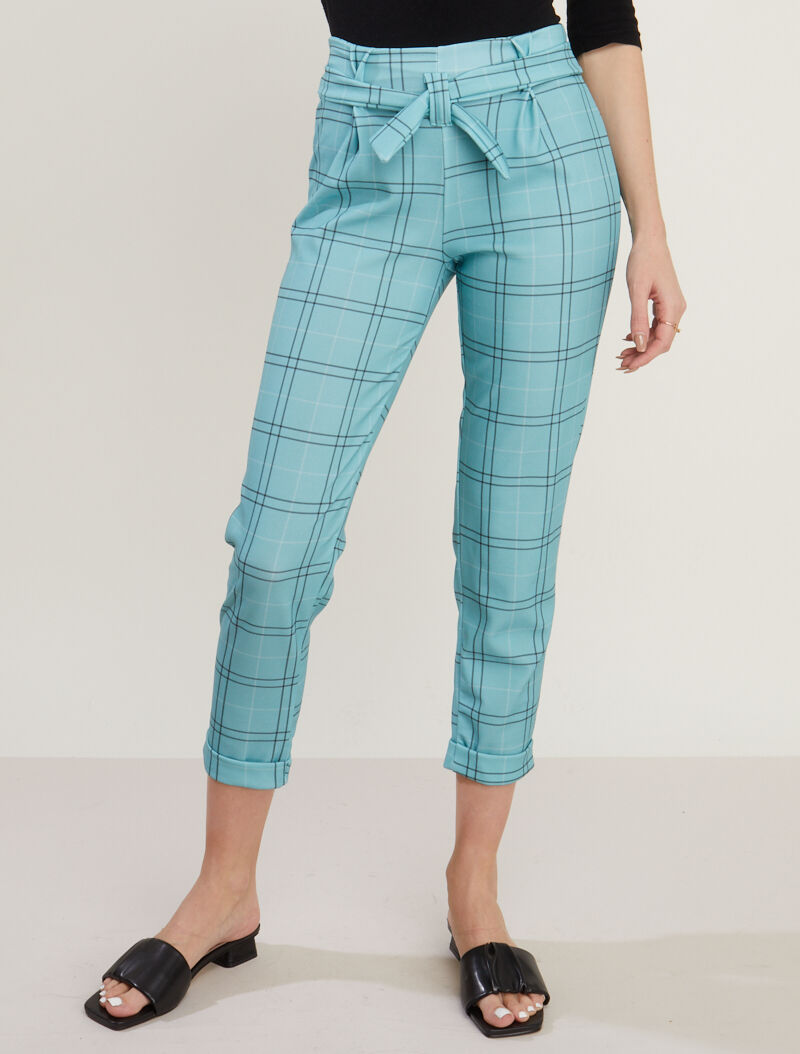 7/8-Hose mit Tartanmuster - Türkis