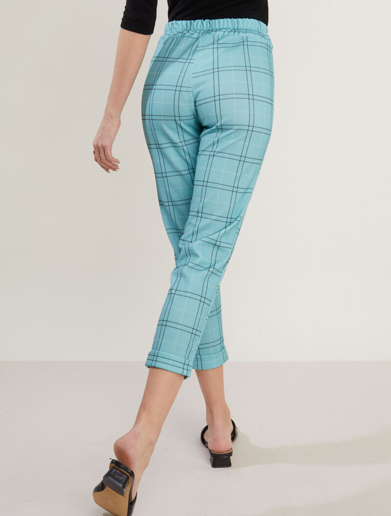 7/8-Hose mit Tartanmuster - Türkis