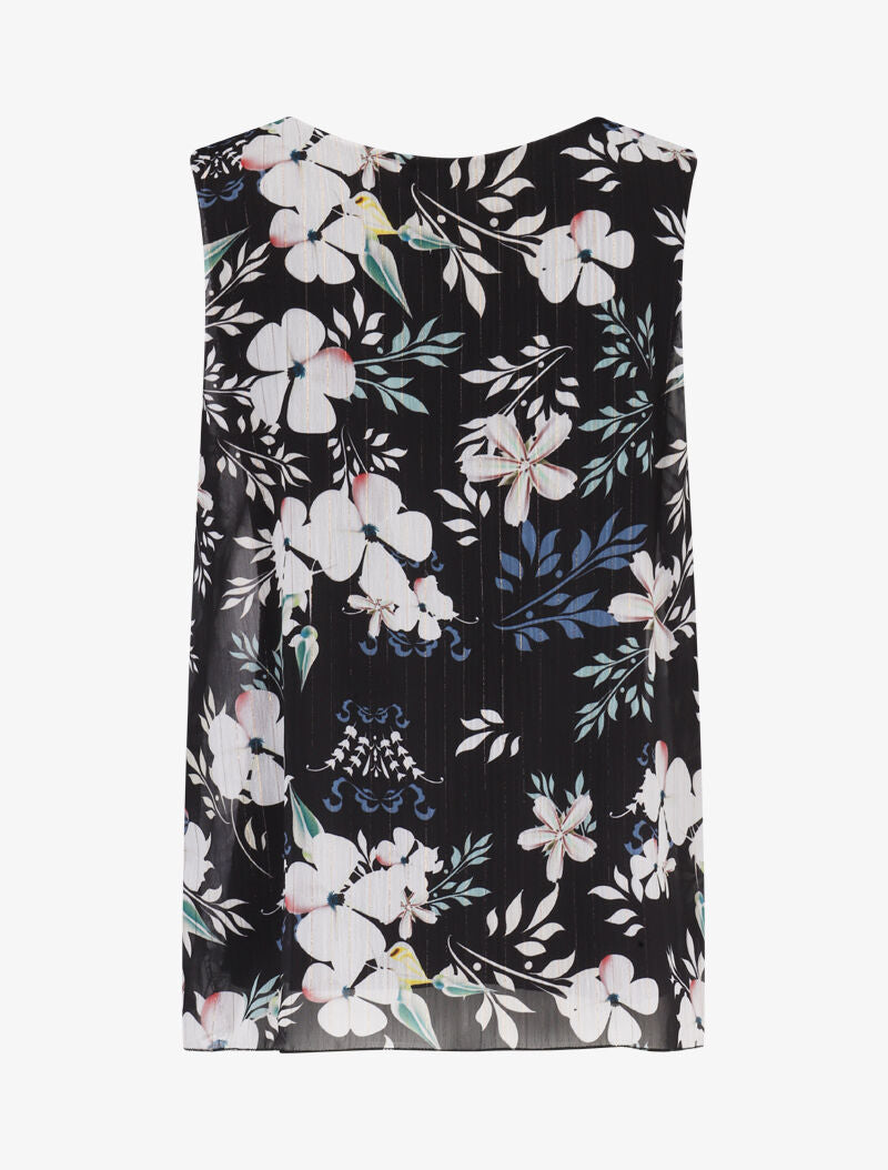 Top fleuri à liserés irisés - noir - 2