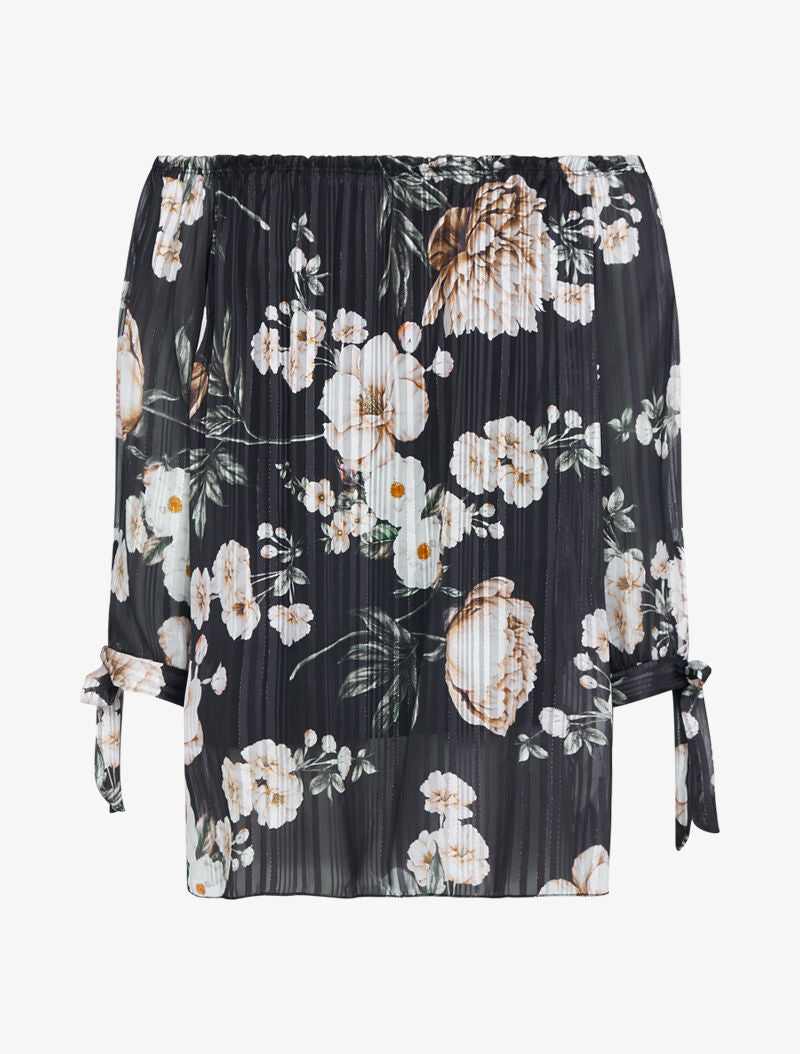 Top à imprimé floral et rayures irisées - noir - 3