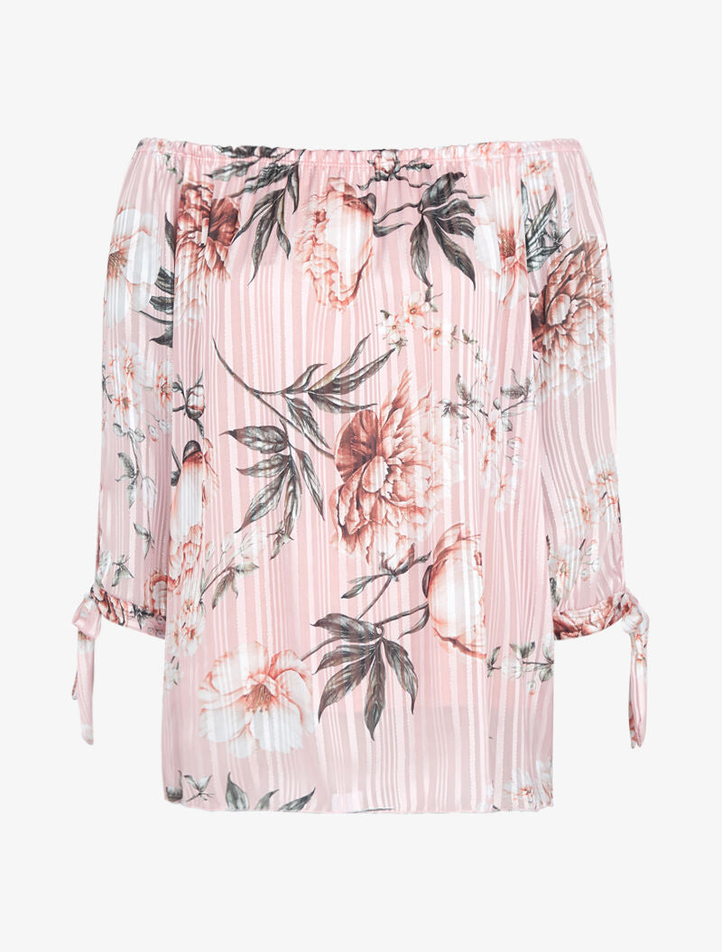 Top à imprimé floral et rayures irisées - rose - 2