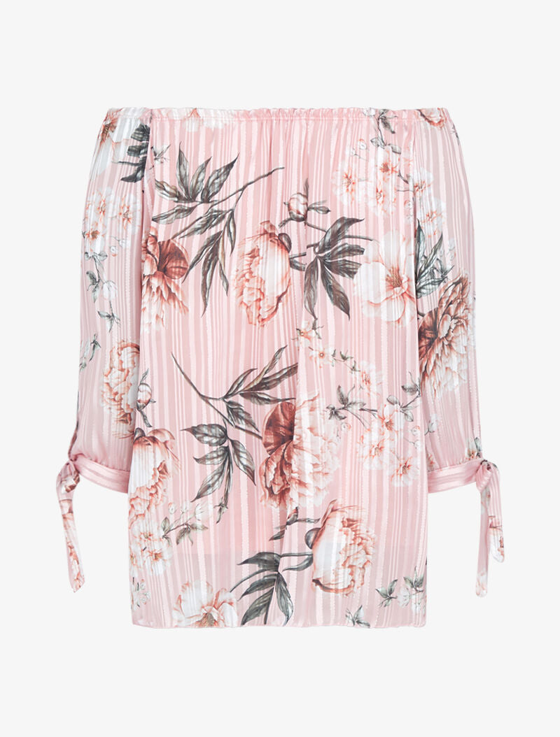 Top à imprimé floral et rayures irisées - rose - 3