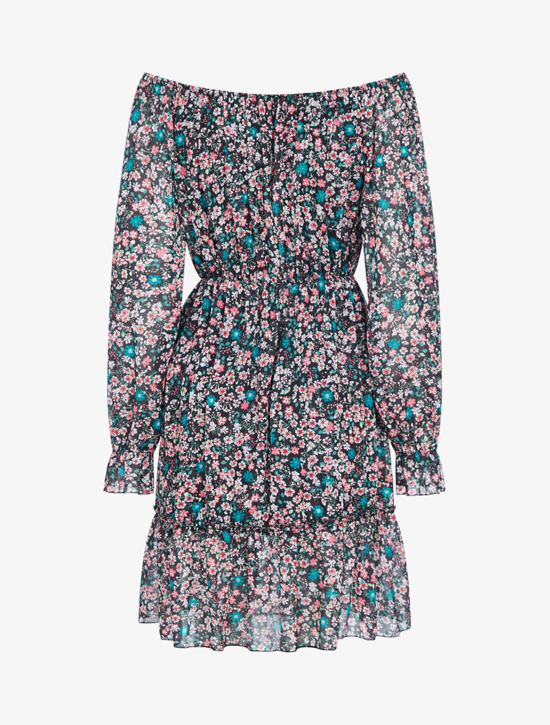 Robe fleurie à col bardot - noir - 2