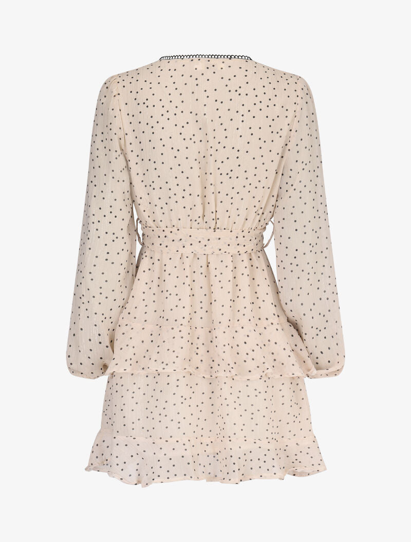 Robe courte à volants superposés imprimé pois - beige - 2