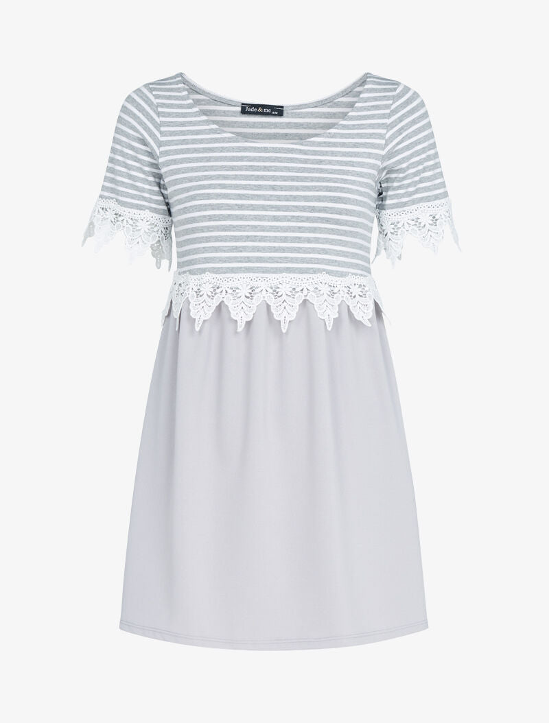 Robe rayée à détails crochet - gris clair - 3