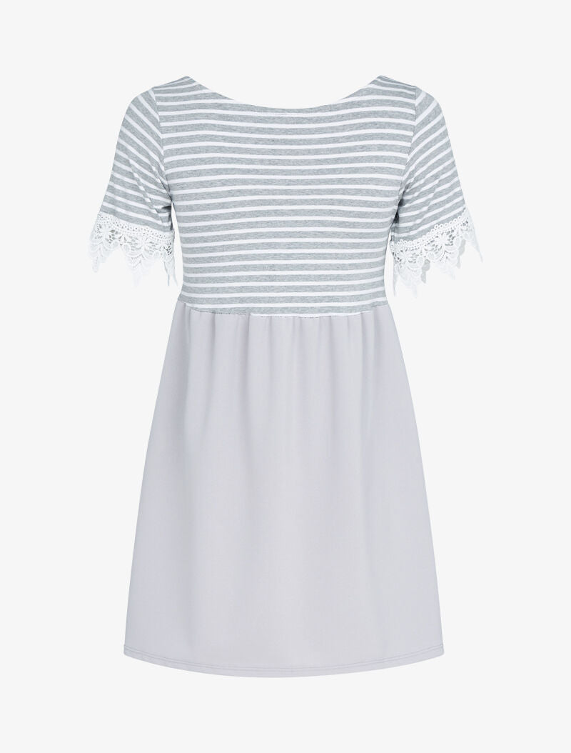 Robe rayée à détails crochet - gris clair - 2