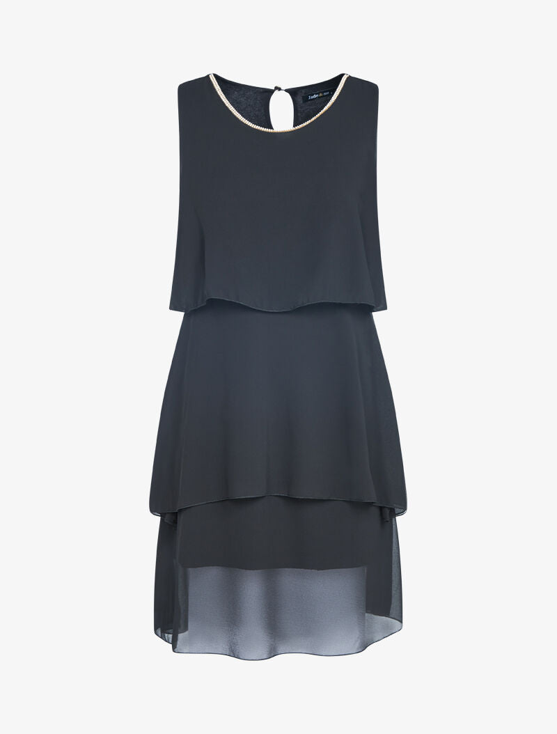 Robe en voile à col bijou - noir - 1