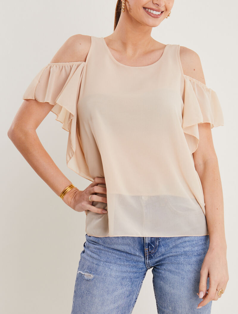 Top en voile à épaules dénudées - beige - 4