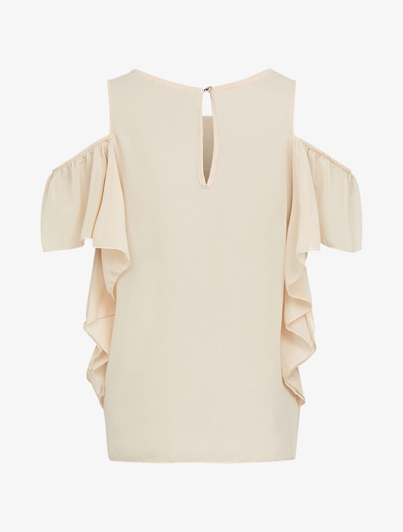 Top en voile à épaules dénudées - beige - 3