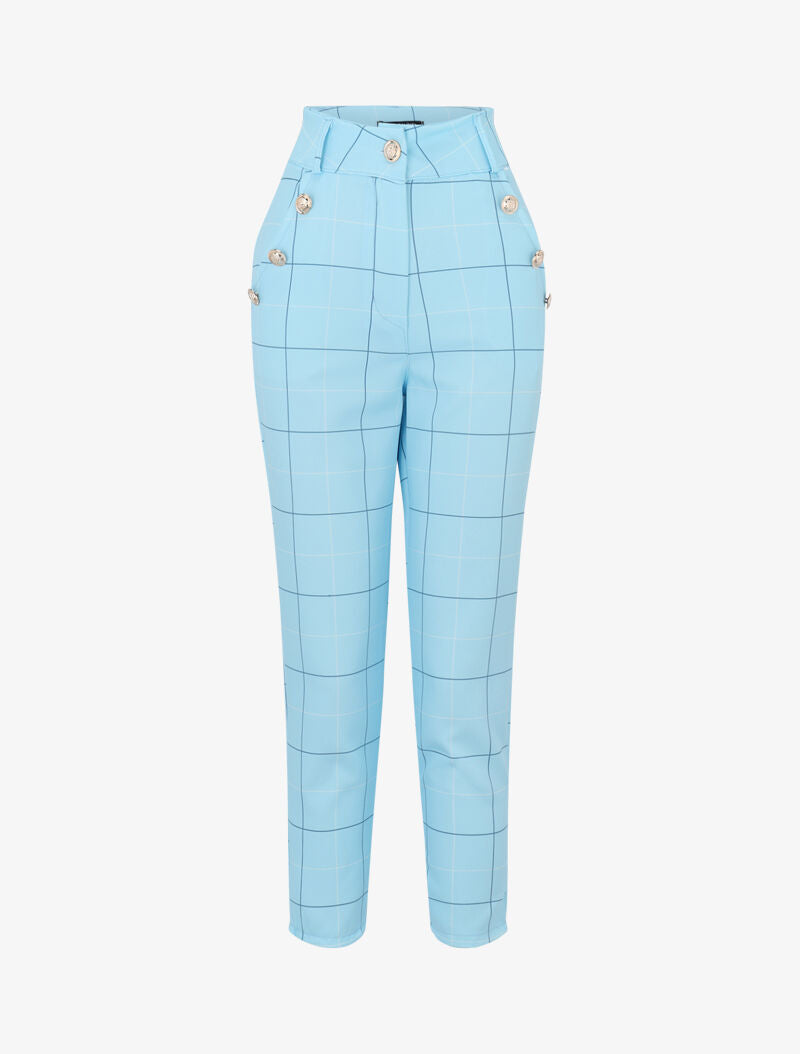 Pantalon à imprimé carreaux - bleu ciel - 3