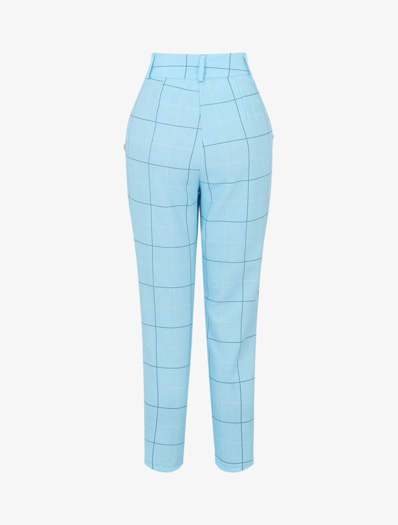 Pantalon à imprimé carreaux - bleu ciel - 2