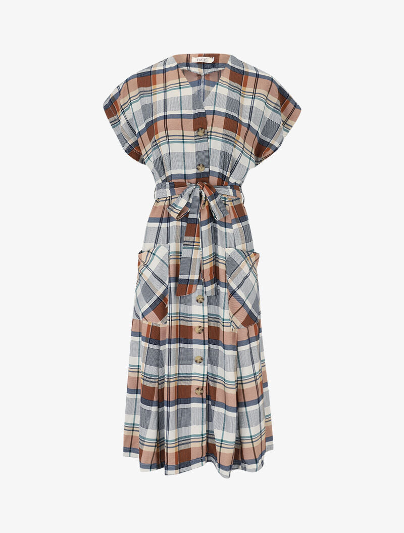 Robe chemise fluide à imprimé tartan - camel - 1