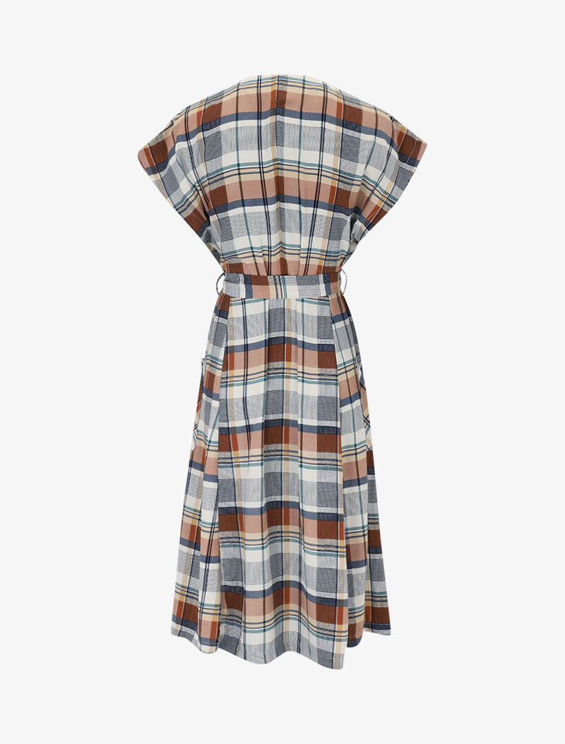 Robe chemise fluide à imprimé tartan - camel - 2