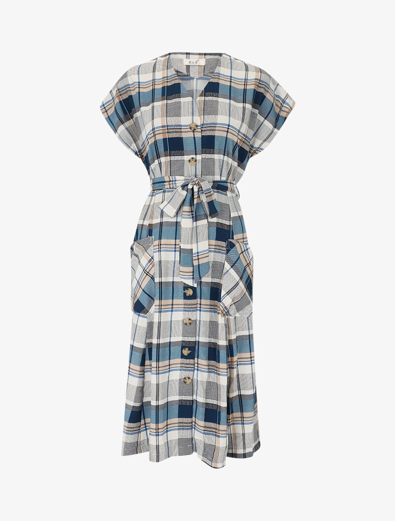 Robe chemise fluide à imprimé tartan - bleu charrette - 3