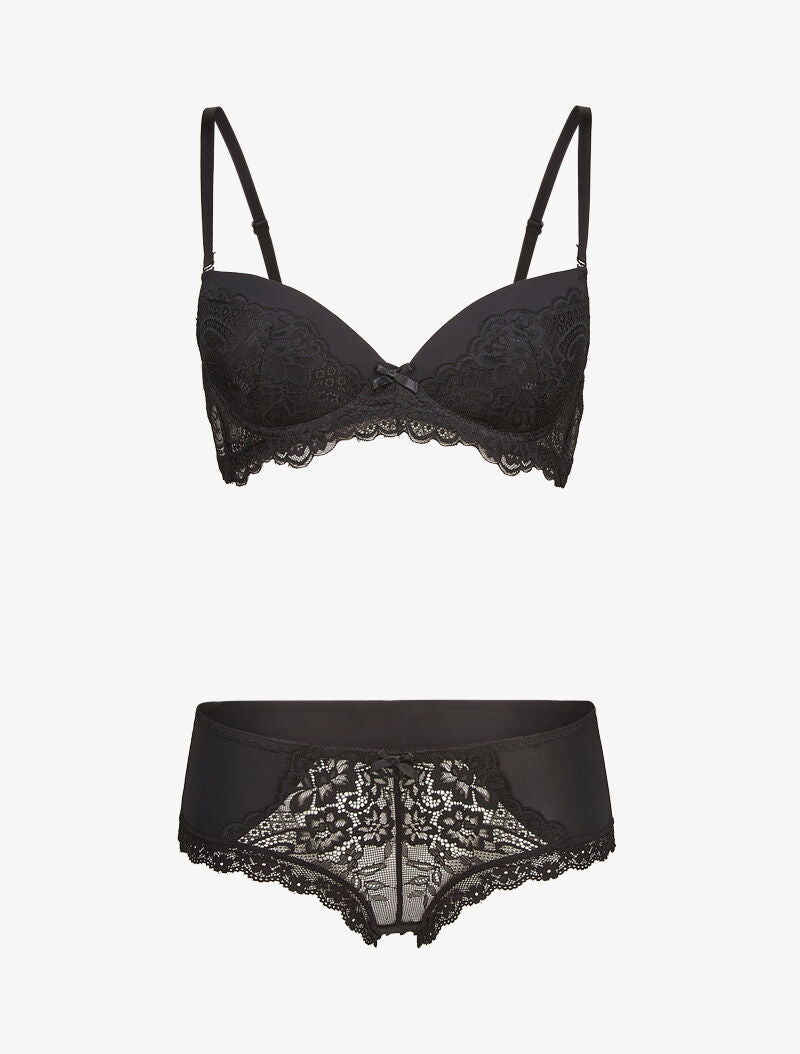Ensembles en dentelle à shorty ajouré - noir - 3