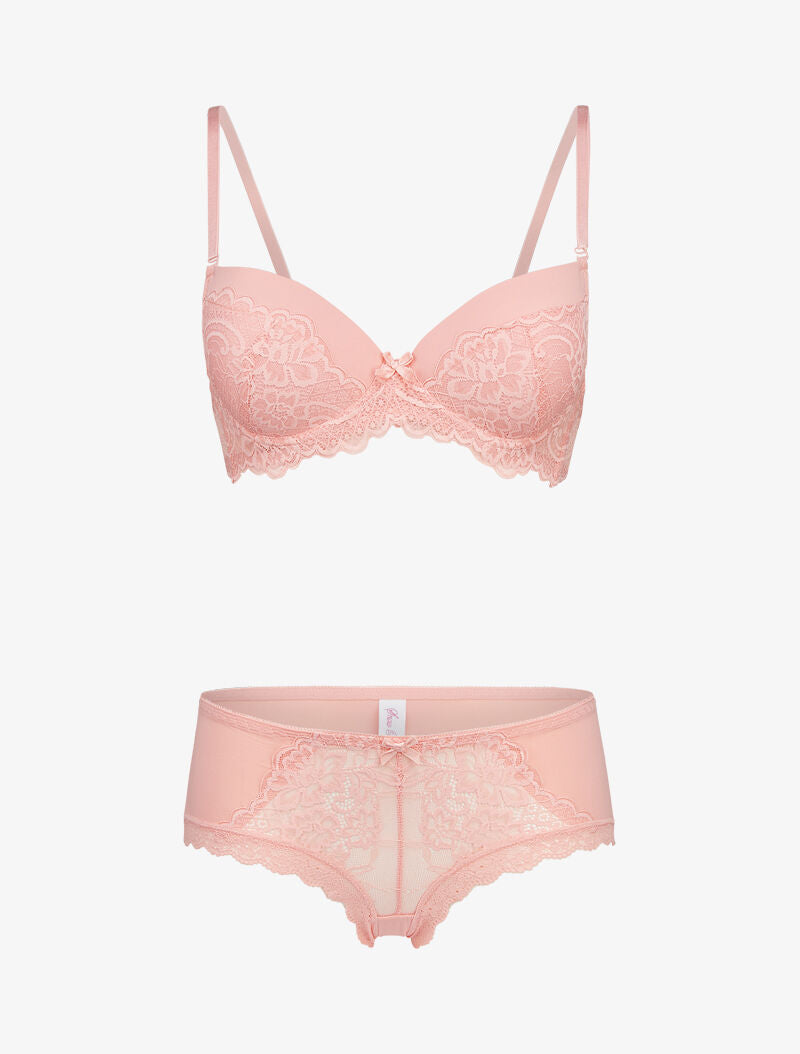 Ensembles en dentelle à shorty ajouré - pêche - 1