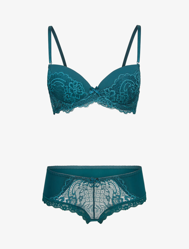 Ensembles en dentelle à shorty ajouré - bleu canard - 1