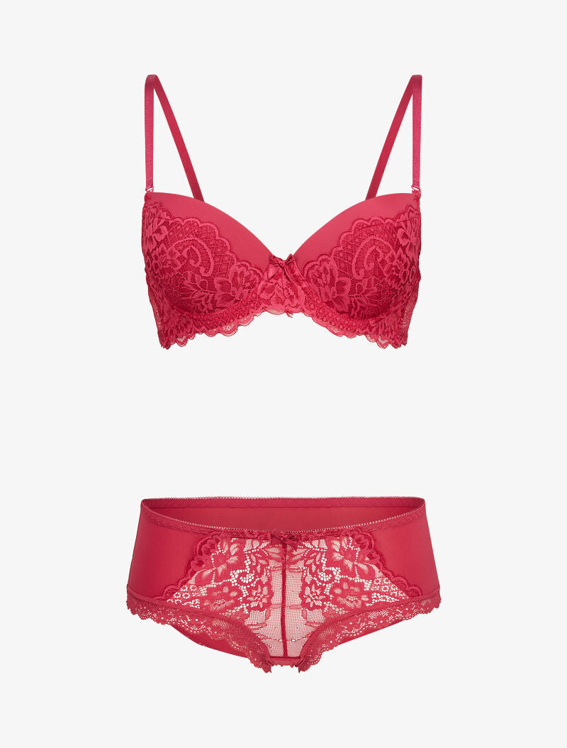 Ensembles en dentelle à shorty ajouré - cerise - 1