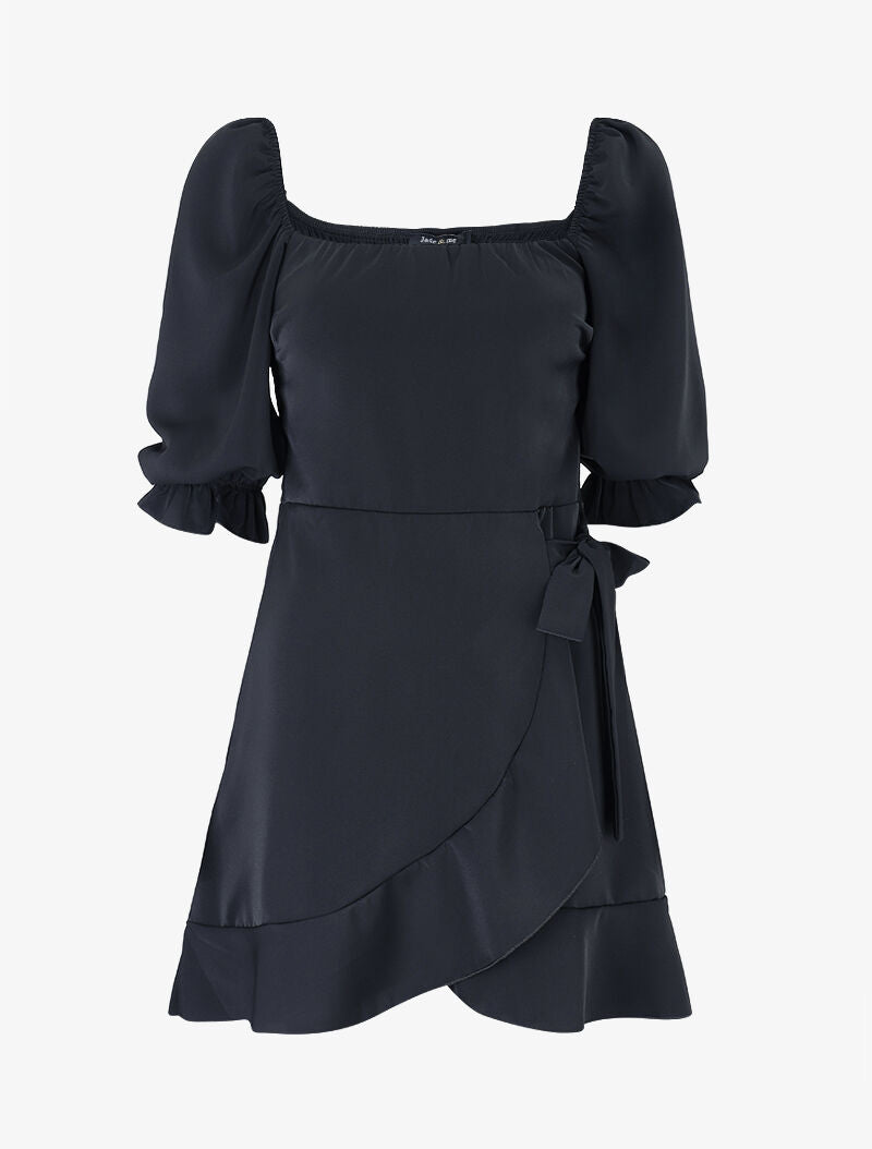Robe style portefeuille à encolure carrée - noir - 3