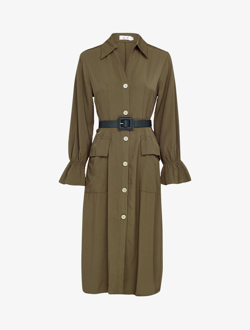 Robe chemise à ceinture simili - kaki - 2