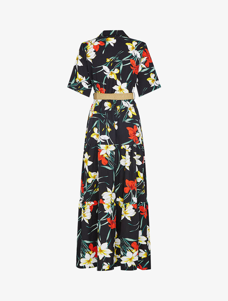 Robe longue à basques imprimé grandes fleurs - noir - 2