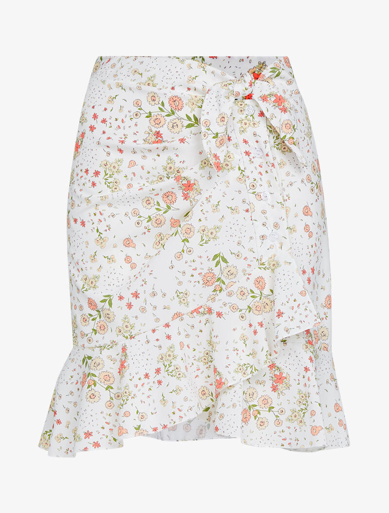 Jupe fleurie style portefeuille - blanc - 2