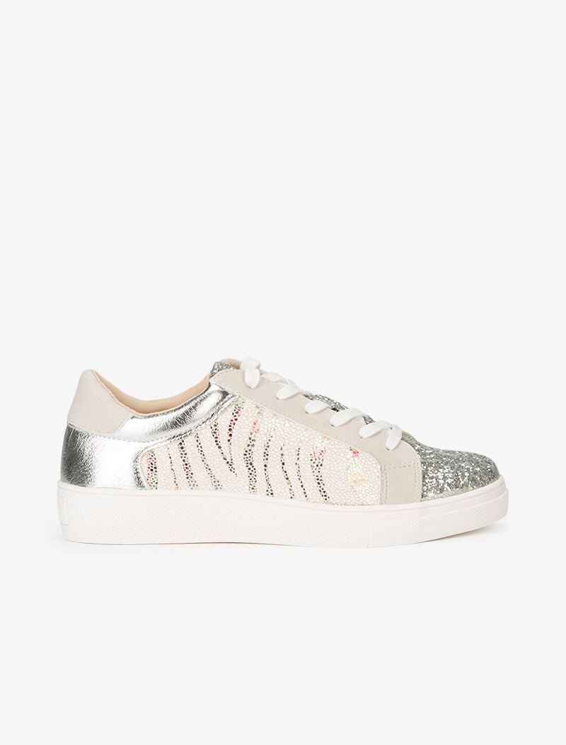 Sneakers à zébrures brillantes et paillettes - argent - 1
