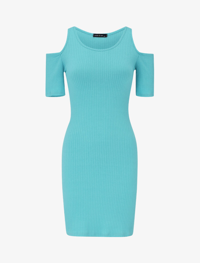 Robe côtelée à épaules nues - turquoise - 2