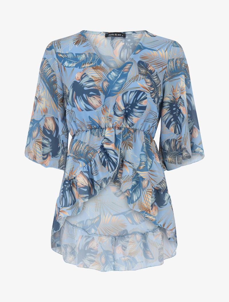 Top péplum en voile imprimé - bleu - 3