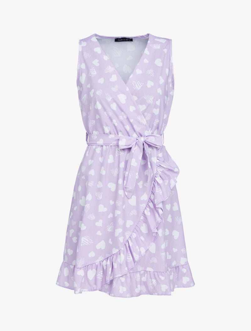 Robe à imprimé coeurs et volants - lilas - 1