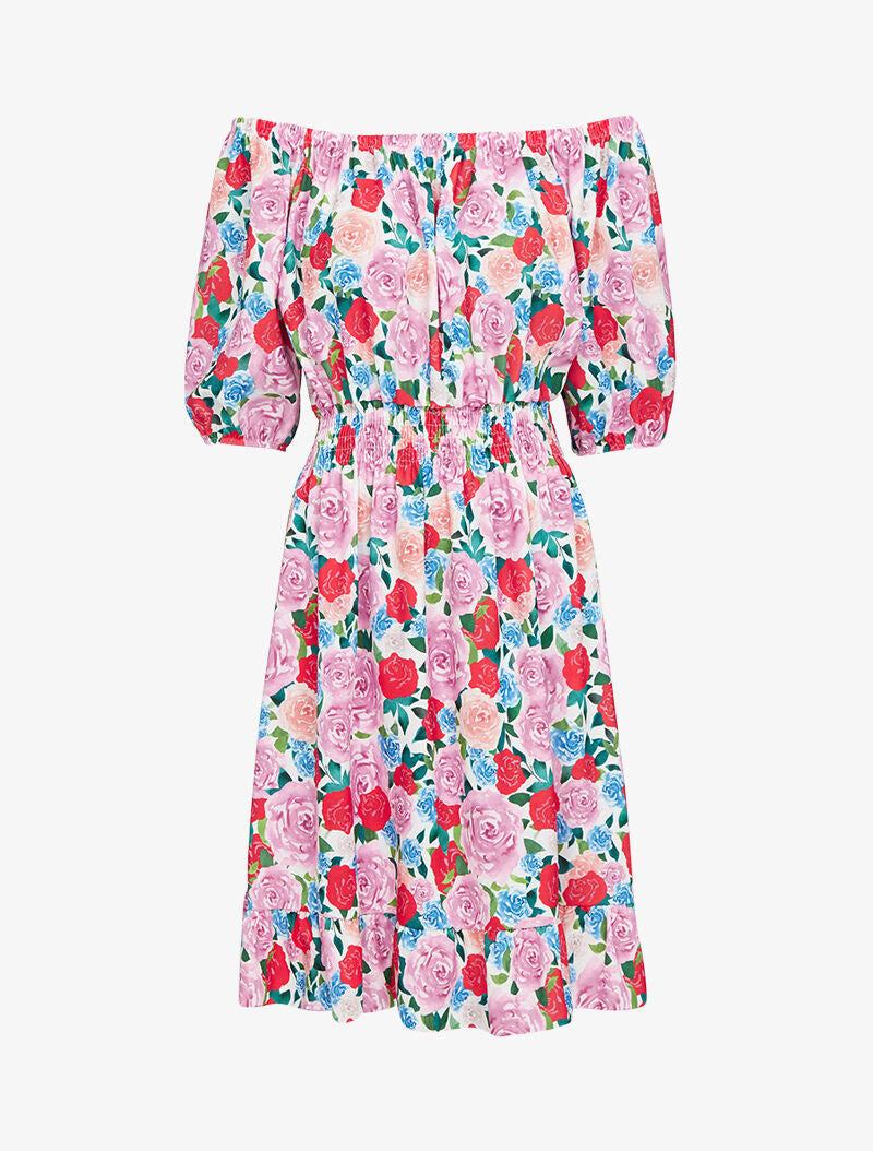 Robe imprimée à col bardot - ecru - 2