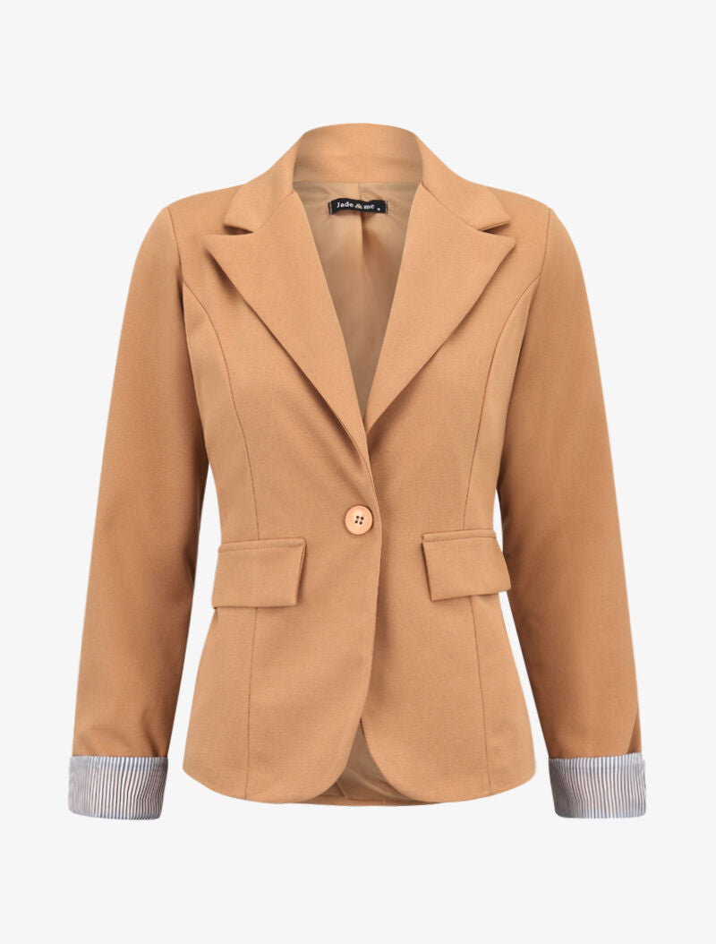 Blazer à revers imprimé rayures - camel - 1