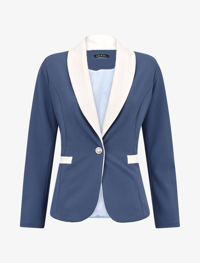Blazer à encolure et poches contrastantes - bleu charrette/blanc - 3
