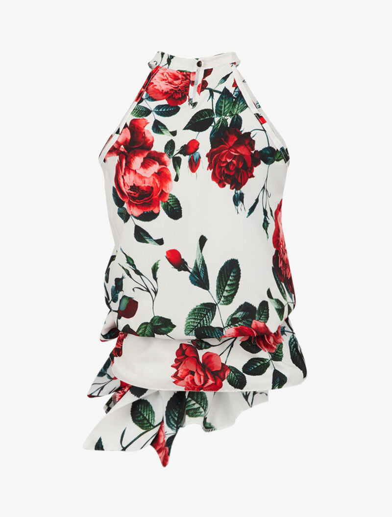 Blouse imprimé roses à taille à nouer - rouge - 2