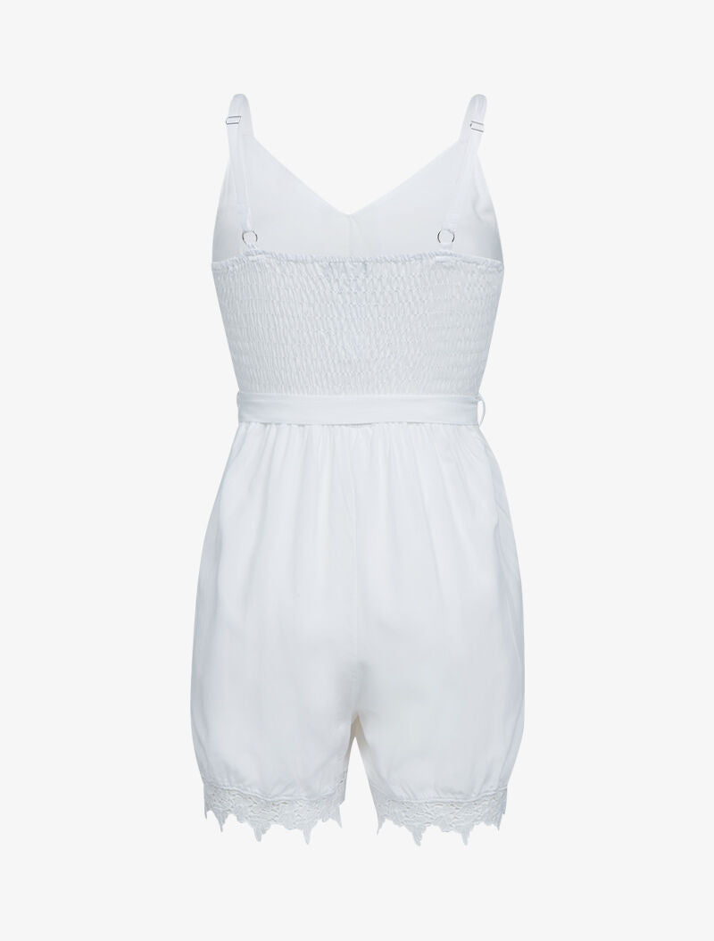 Combishort fluide en coton à bord dentelle - blanc - 2