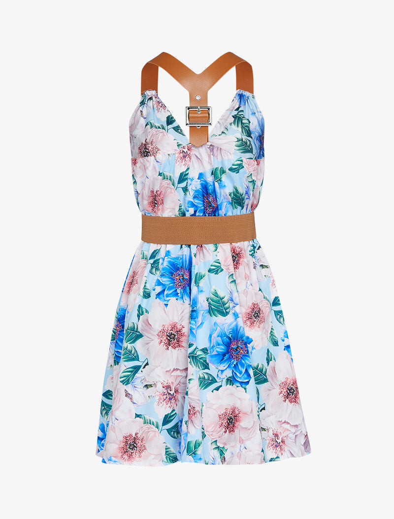 Robe patineuse à bretelles style sangles - bleu ciel - 2