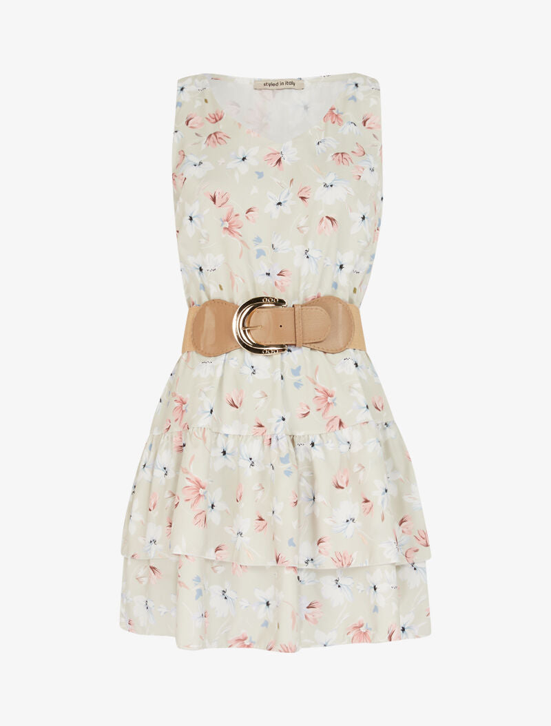 Robe fleurie à volants - beige - 3
