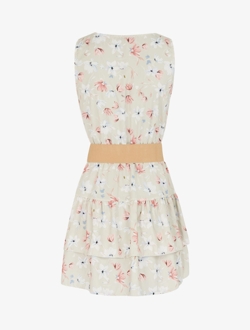 Robe fleurie à volants - beige - 2