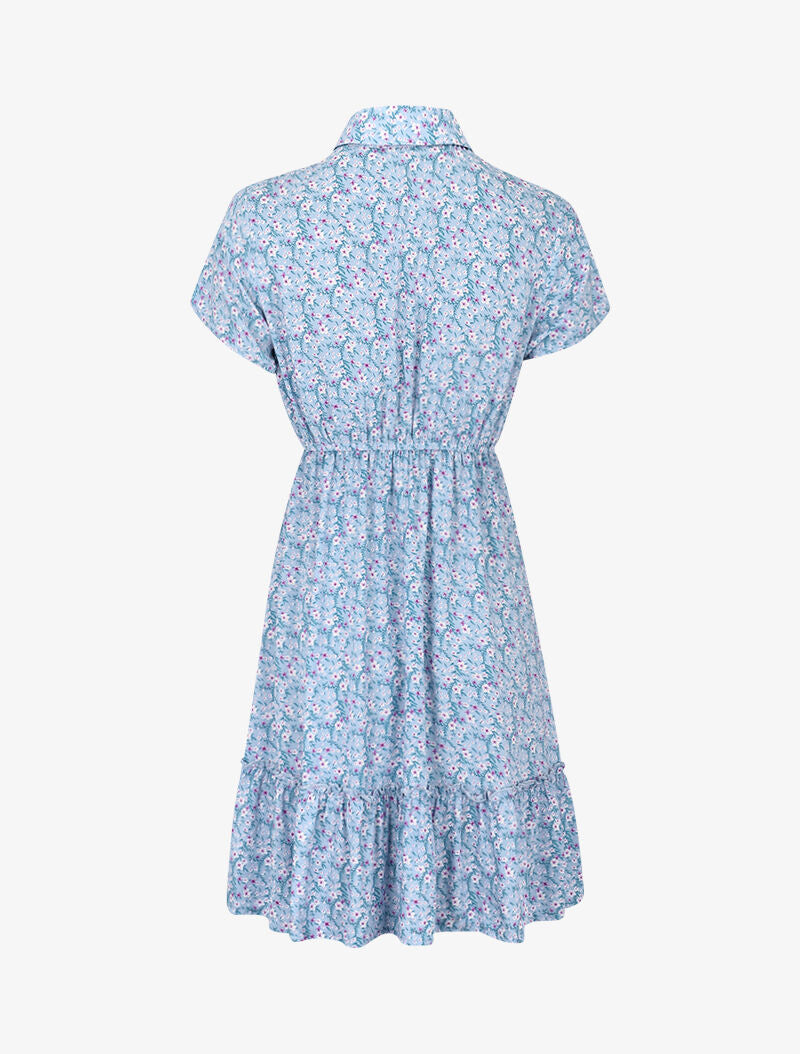 Robe printanière à col à pied et buste boutonné - bleu clair - 3