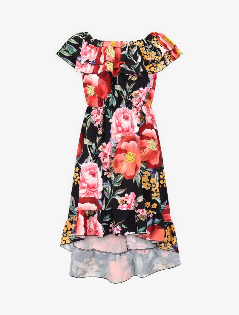 Robe imprimée à volants - noir - 2
