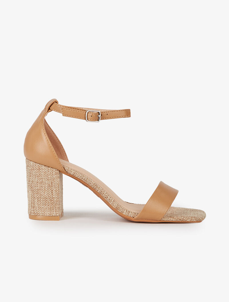 Sandales à talons et semelle effet toile - camel - 1