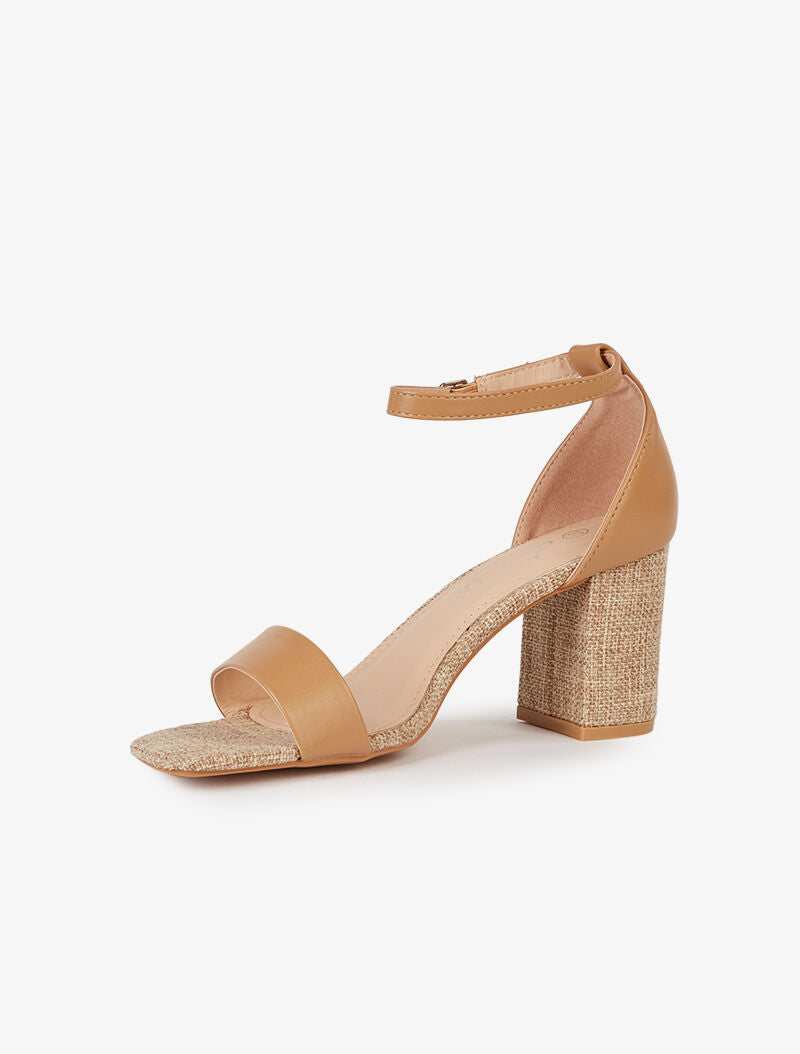 Sandales à talons et semelle effet toile - camel - 3