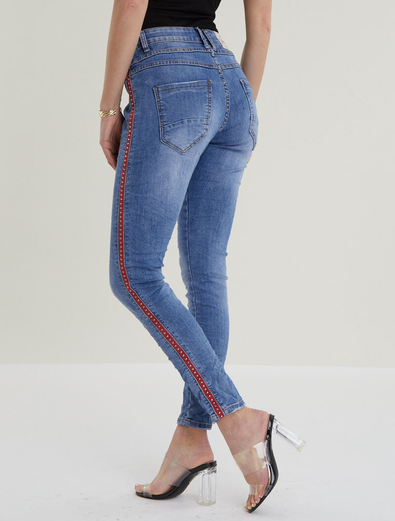 Jean à bandes cloutées contrastantes - bleu denim - 2